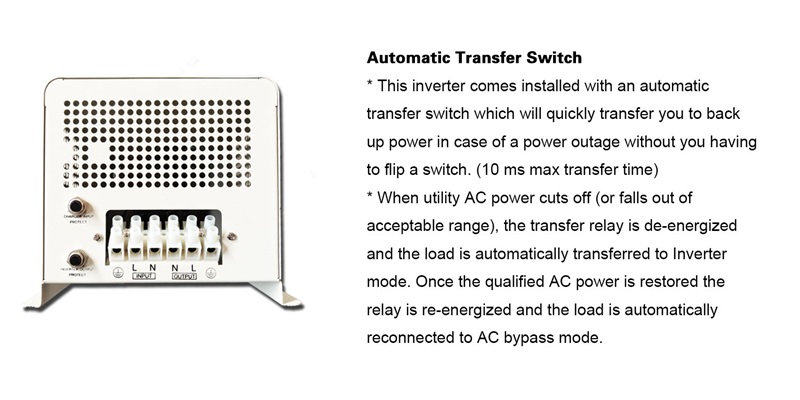 Passpower 1000 Watt Low frequency Pure Sine Wave Power Inverter Charger - 12 Volt dc to 120 volt ac