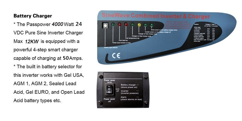 4000 Watt 24 Volt DC 120 Volt AC low frequency pure sine wave inverter charger 4KW PS-4000