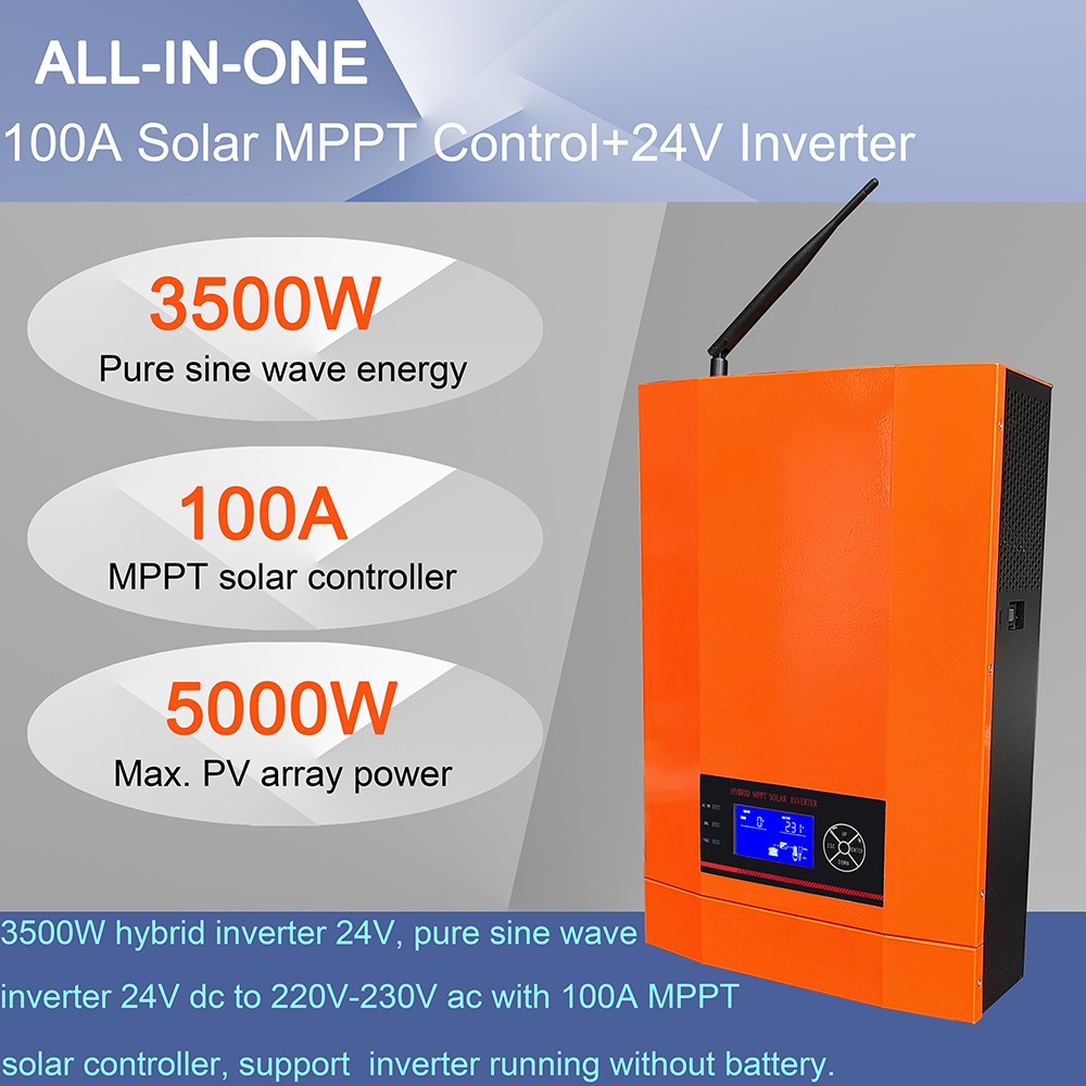 3500W Solar Hybrid Inverter Pure Sine Wave with 100A MPPT Solar Charge Controller 24VDC to 230VAC With WiFI