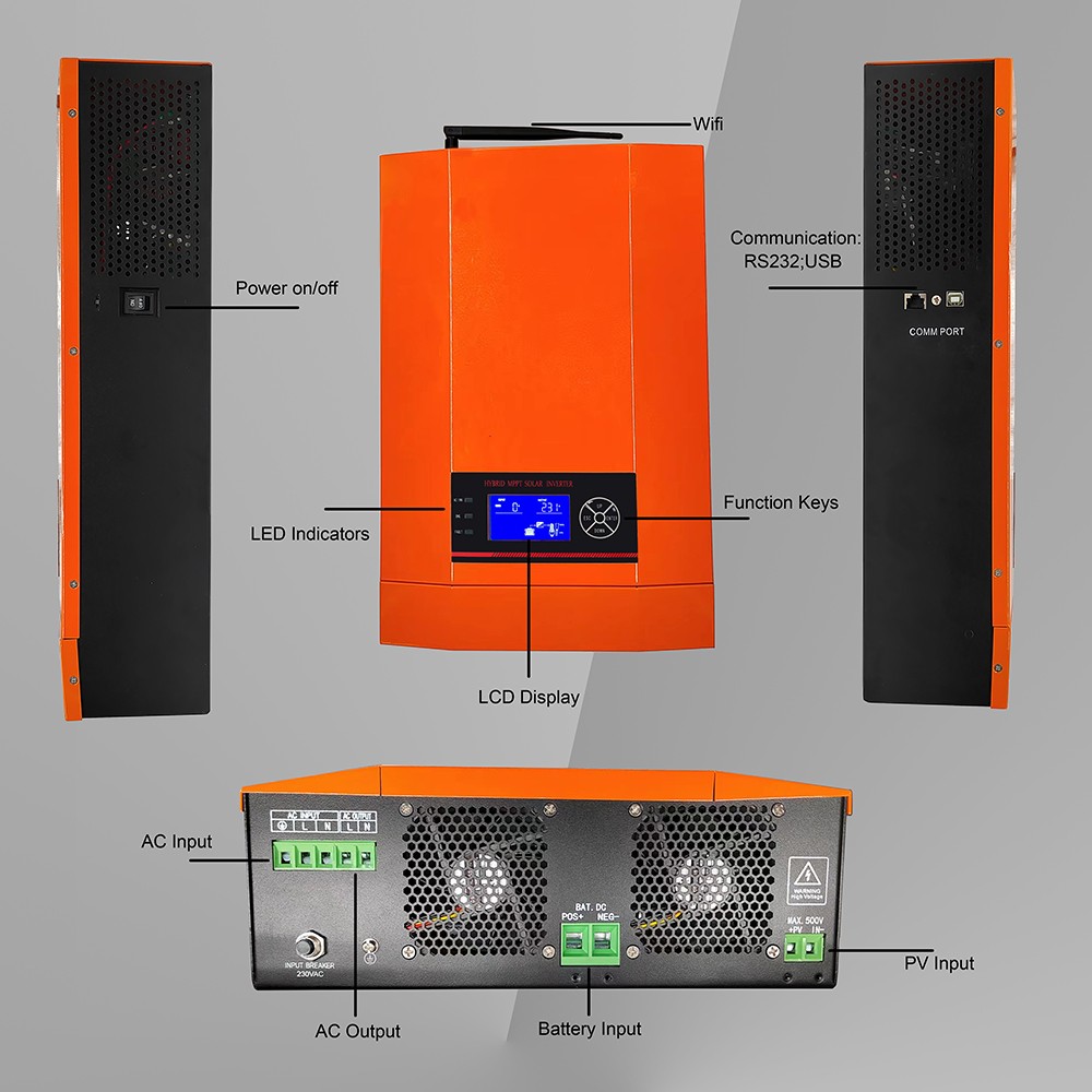 3500W Solar Hybrid Inverter Pure Sine Wave with 100A MPPT Solar Charge Controller 24VDC to 230VAC With WiFI