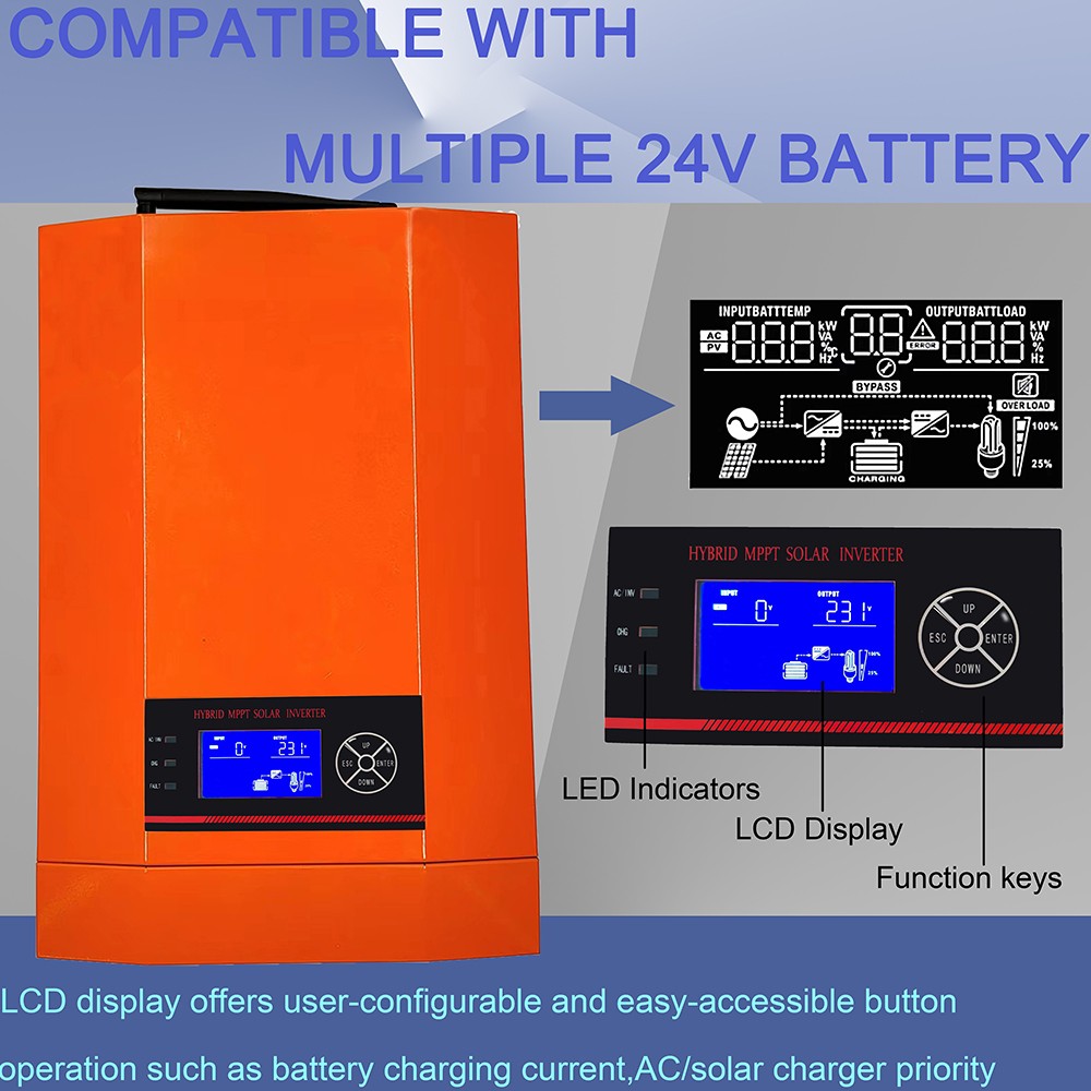 3500W Solar Hybrid Inverter Pure Sine Wave with 100A MPPT Solar Charge Controller 24VDC to 230VAC With WiFI