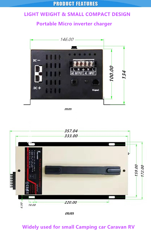 Low frequency micro portable QSP series pure sine wave 600w dc to ac power inverter wth charger