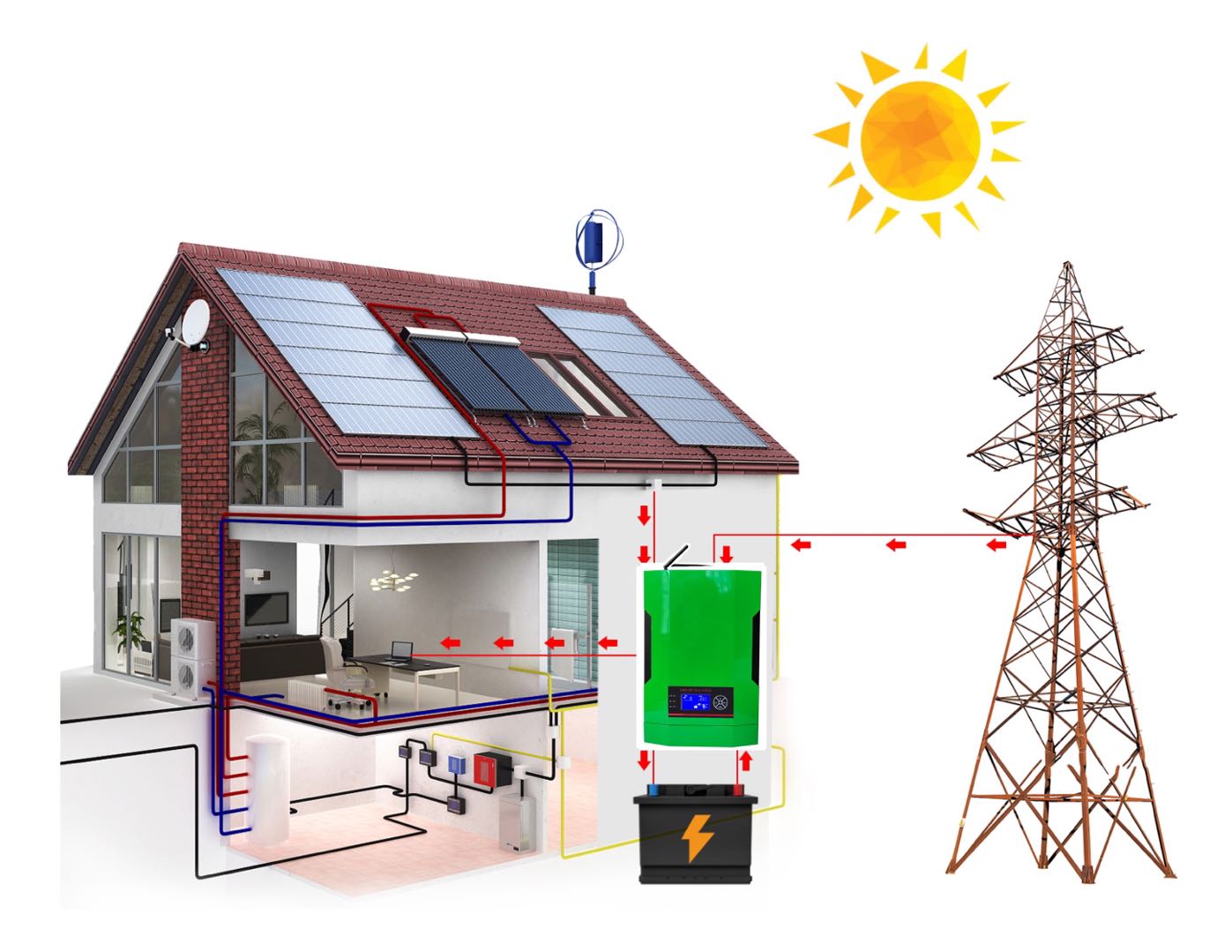 3.5KW 3500W 230VAC Off Grid Inversor Pure Sine Wave Hybrid MPPT Solar Inverter and 100A Solar Charger