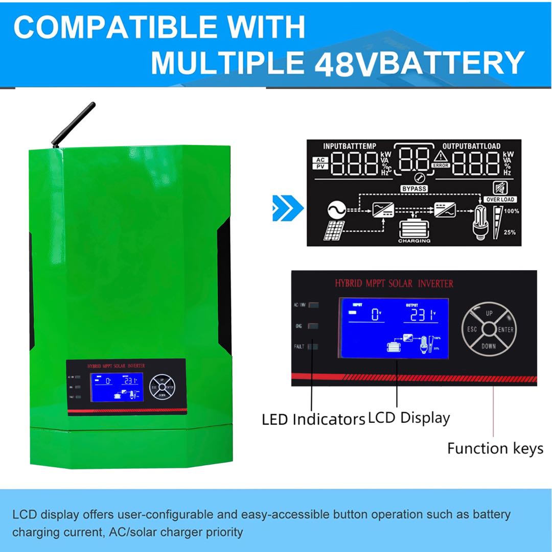 5.5KVA 3500W 230VAC Off Grid Inversor Pure Sine Wave Solar Charger Built in MPPT Battery Charger 50/60Hz Hybrid Inverter