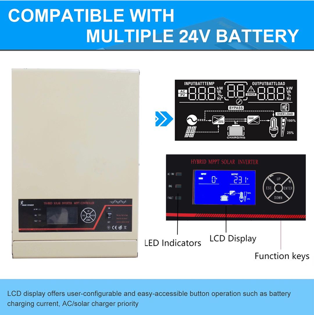 3.5kw 3500w off grid inversor high frequency hybrid MPPT solar inverter with 100A solar energy PV charger