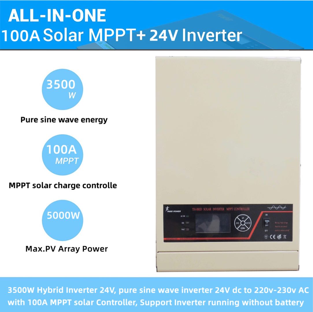 3.5kw 3500w off grid inversor high frequency hybrid MPPT solar inverter with 100A solar energy PV charger