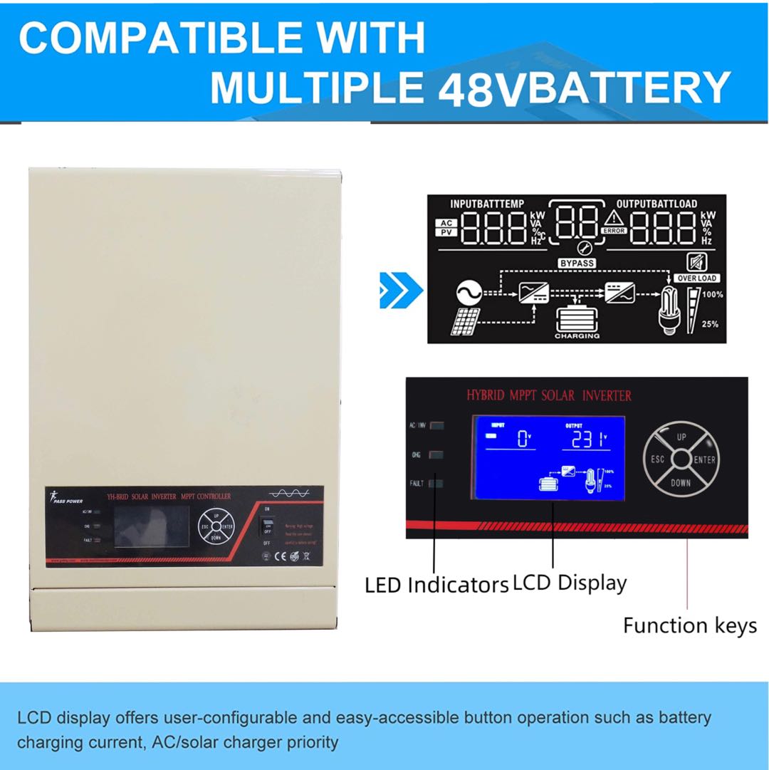 5.5kw 5500w off grid inversor high frequency hybrid MPPT solar inverter with 100A solar energy PV charger