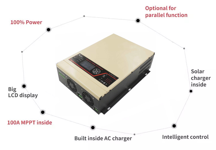 5.5kw 5500w off grid inversor high frequency hybrid MPPT solar inverter with 100A solar energy PV charger