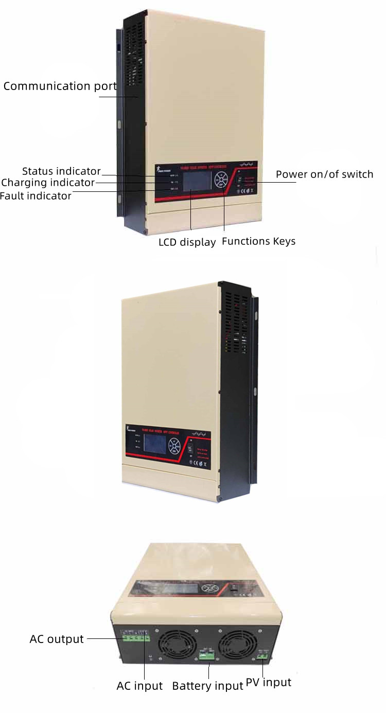 5.5kw 5500w off grid inversor high frequency hybrid MPPT solar inverter with 100A solar energy PV charger