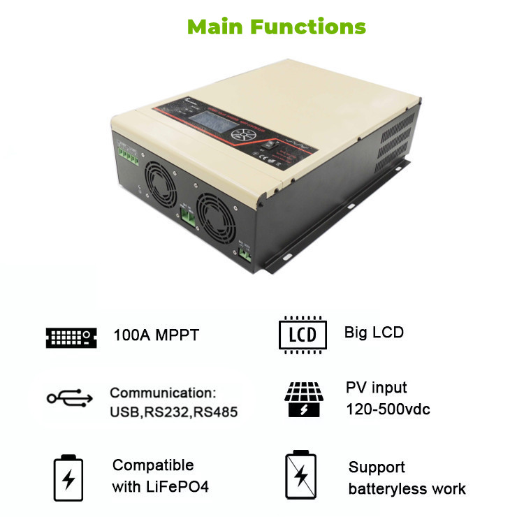 3.5kw 3500w off grid inversor high frequency hybrid MPPT solar inverter with 100A solar energy PV charger