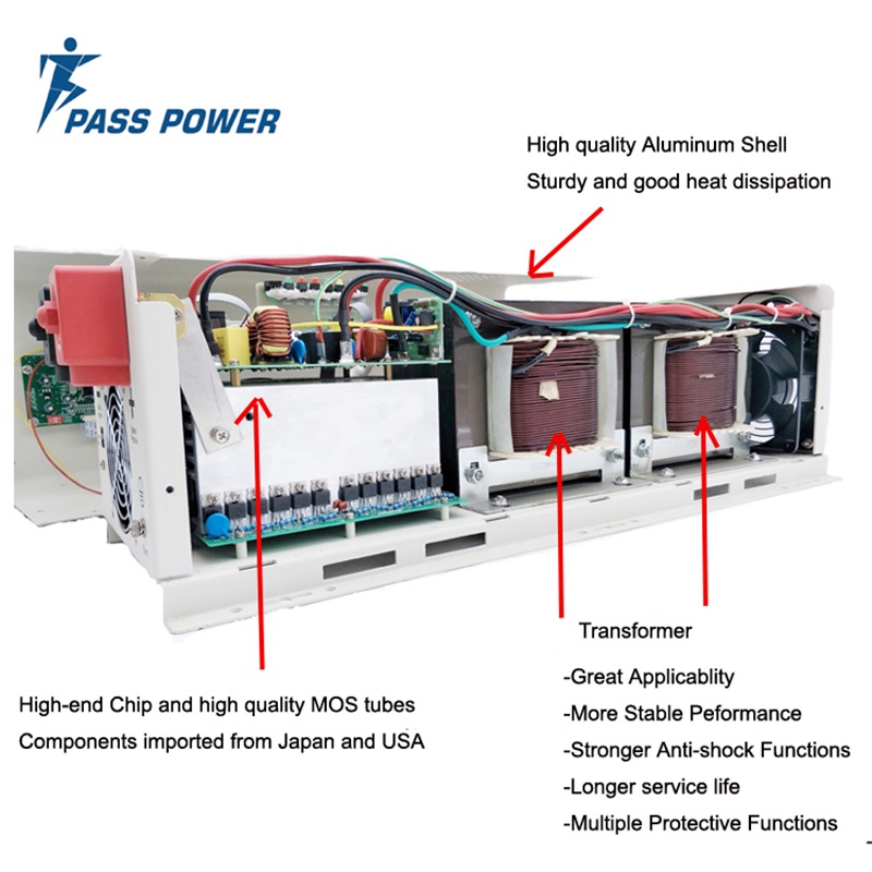 PASSPOWER  4000W  Pure Sine Wave Power Hybrid  Inverter 48v Dc to 120V ac 4kw 