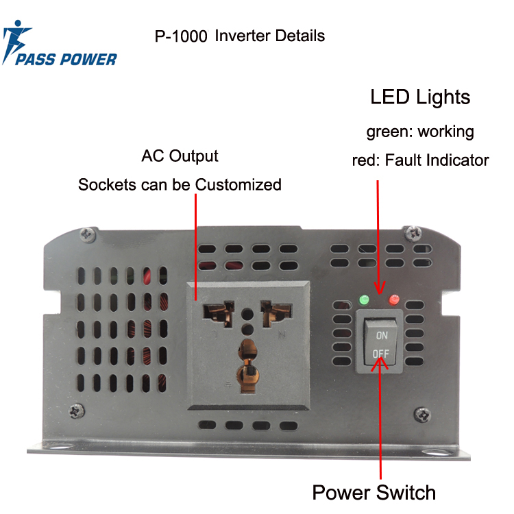 P-1000 High frequency Pure Sine Wave Power Inverter 1000w 48v DC to 110v 120v AC